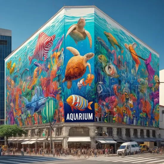 Empenas como ferramenta de marketing para divulgar o Aqu&aacute;rio de Santos.